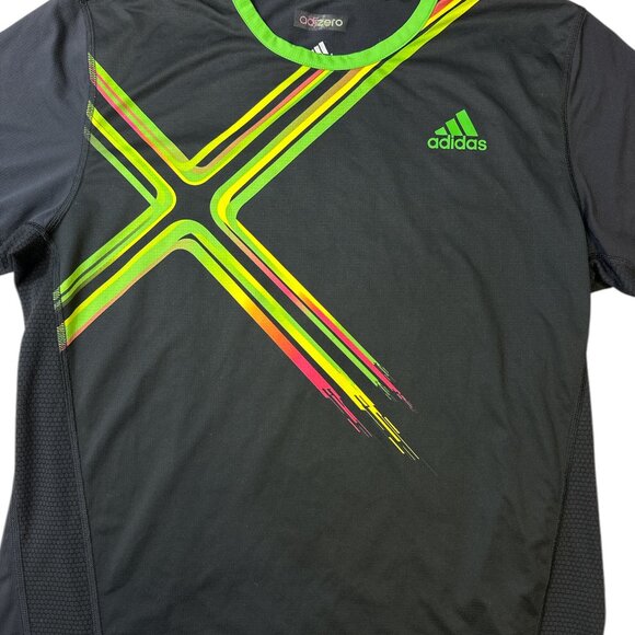 Adidas Adizero Short Sleeve Shirt Men's Sz L Black Neon Comfort Performance - Picture 2 of 15